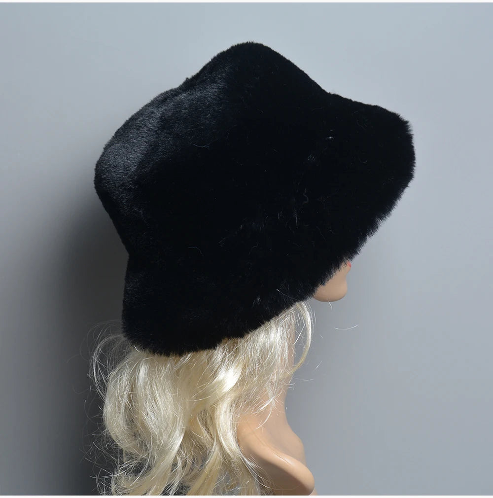 Chapeau en Fausse Fourrure de Lapin Doublé Coton pour Femme en Hiver