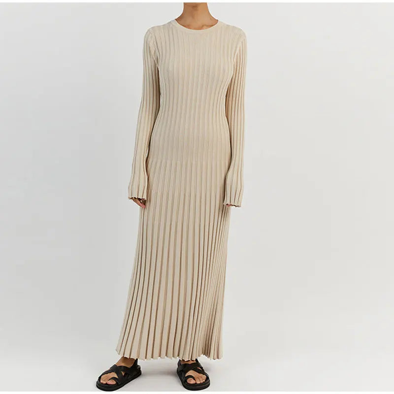 Robe longue en tricot plissée et élégante pour femme