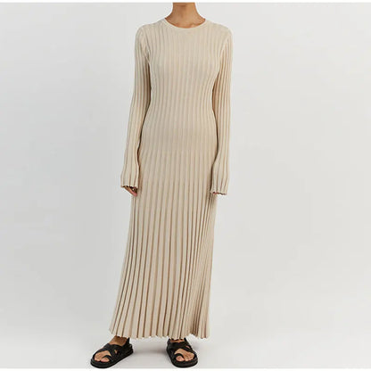 Robe longue en tricot plissée et élégante pour femme