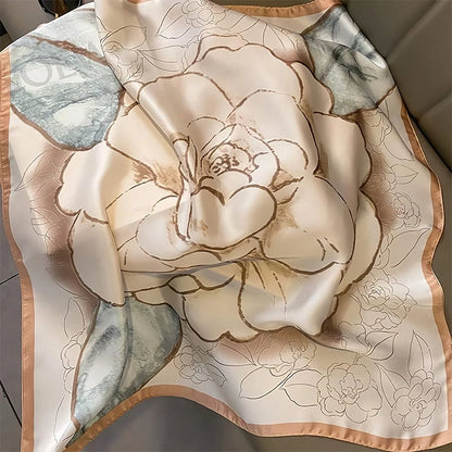 foulard en satin de soie fleuri pour femme