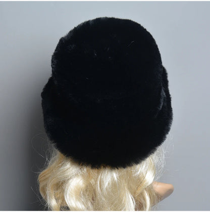 Chapeau en Fausse Fourrure de Lapin Doublé Coton pour Femme en Hiver