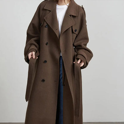 Manteau élégant en laine marron pour femme