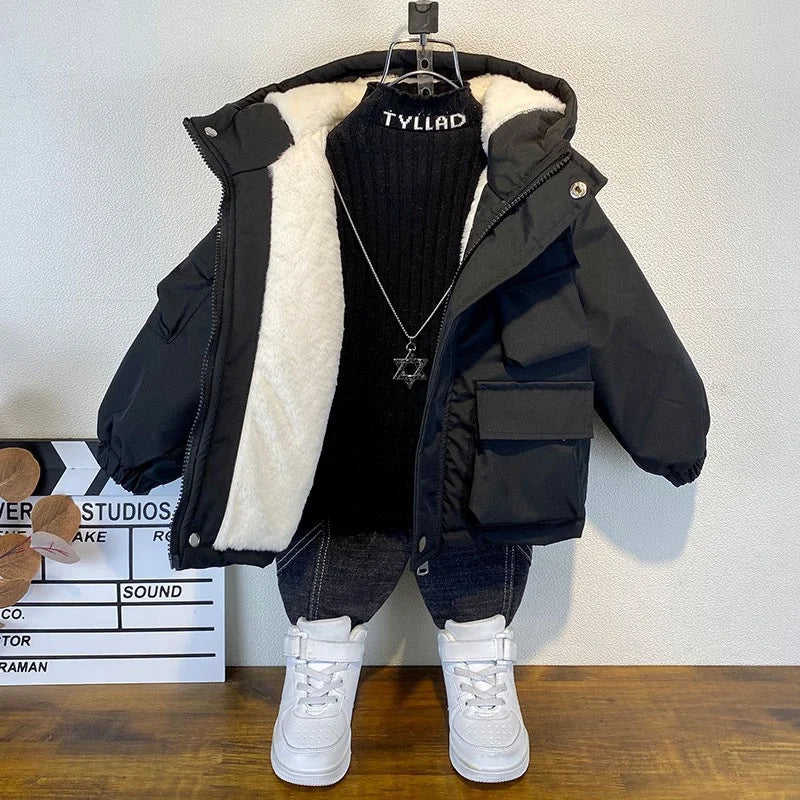 Manteau d'hiver à capuche en coton épais pour garçon