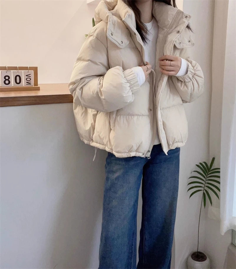 Korean Women's Hooded Cotton Parka Down Jacket Plus Size Warm and Spacious 