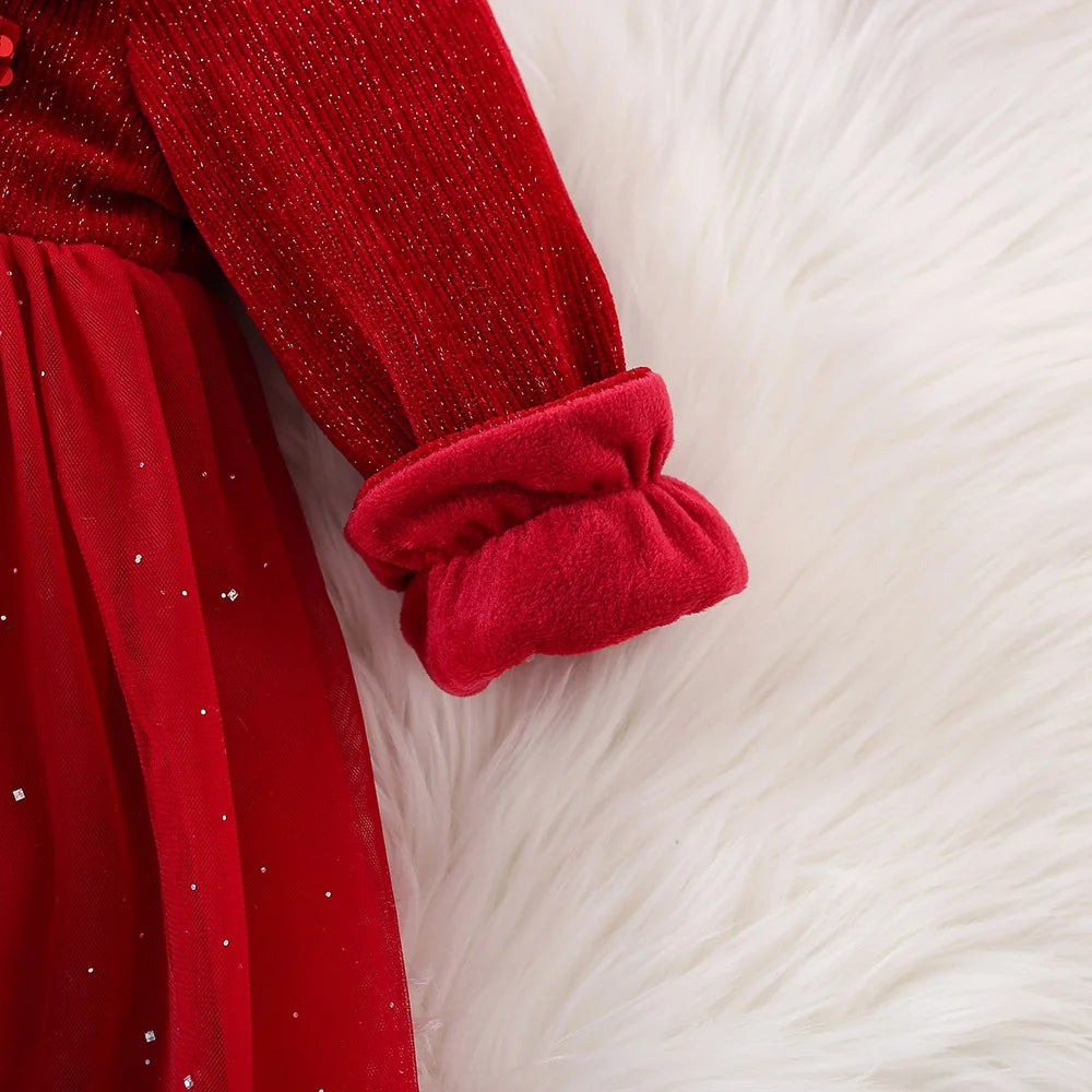 Robe de soirée princesse de Noël rouge pour fille de 9 mois à 3 ans