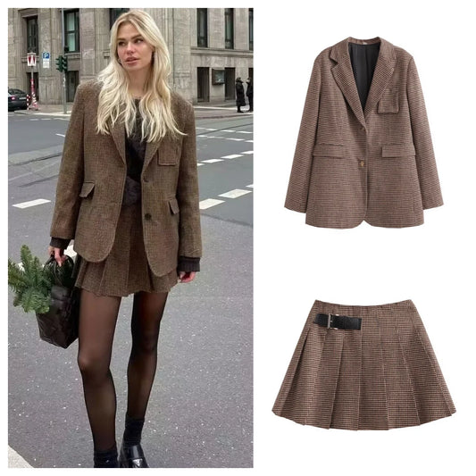 Ensemble veste et jupe plissée pour femme