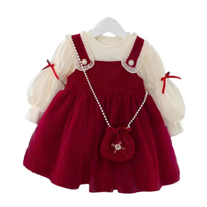 Robe deux pièces pour bébé fille avec de jolis nœuds