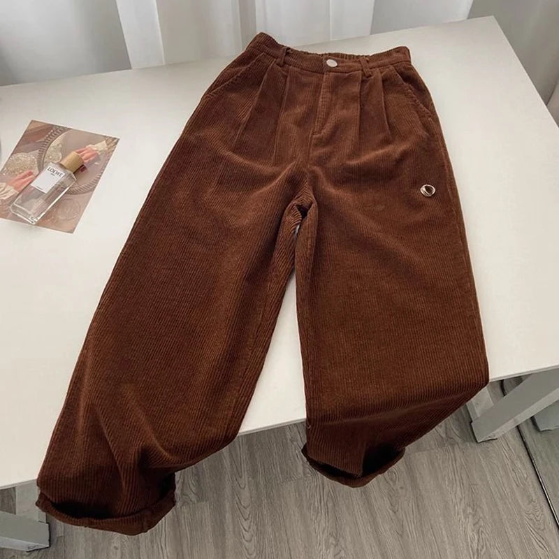 Women's Classic High Waist Corduroy Pants Spring and Autumn 