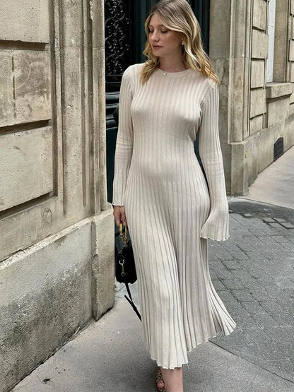 Robe longue en tricot plissée et élégante pour femme