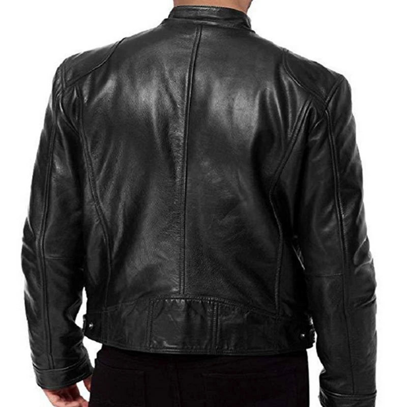 Veste en cuir col montant pour homme