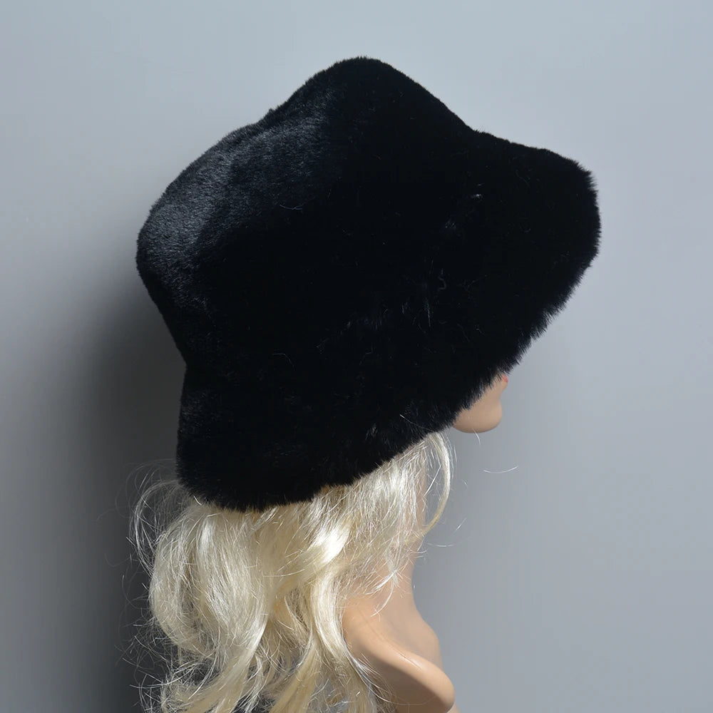 Chapeau en Fausse Fourrure de Lapin Doublé Coton pour Femme en Hiver