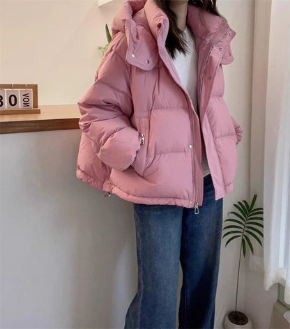 Korean Women's Hooded Cotton Parka Down Jacket Plus Size Warm and Spacious 