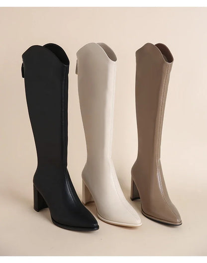 Bottes en cuir à talons hauts pour femmes