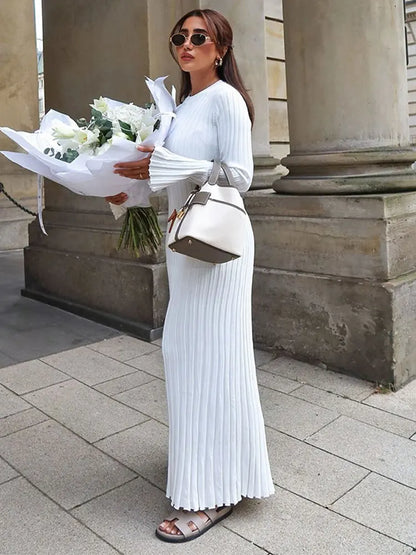 Robe longue en tricot plissée et élégante pour femme