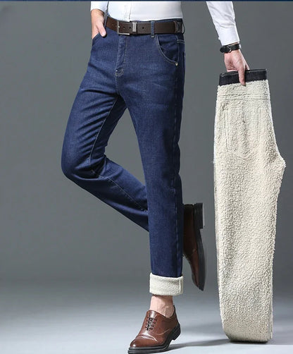 Jeans d'hiver en polaire épaisse pour hommes