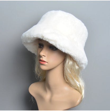 Chapeau en Fausse Fourrure de Lapin Doublé Coton pour Femme en Hiver