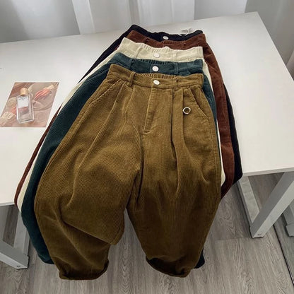 Women's Classic High Waist Corduroy Pants Spring and Autumn 