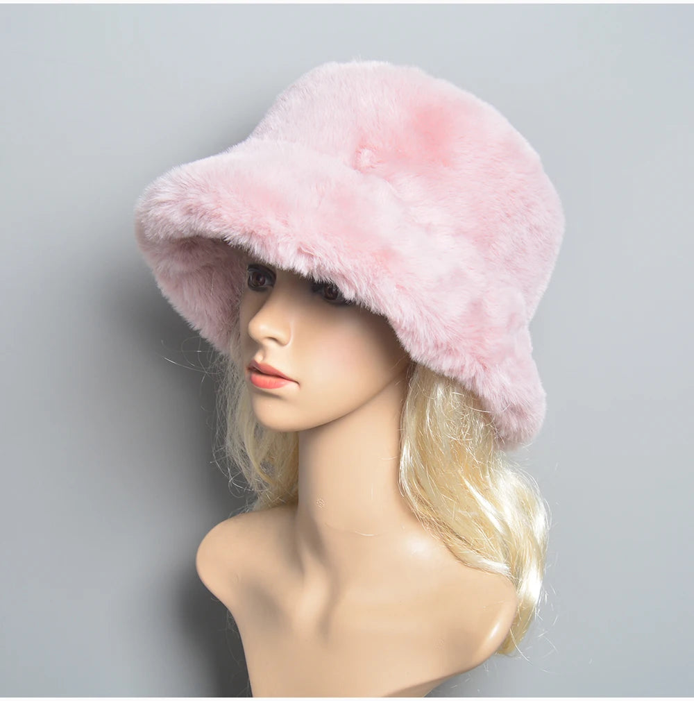 Chapeau en Fausse Fourrure de Lapin Doublé Coton pour Femme en Hiver