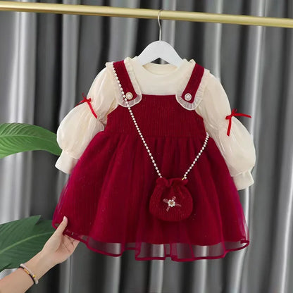 Robe deux pièces pour bébé fille avec de jolis nœuds