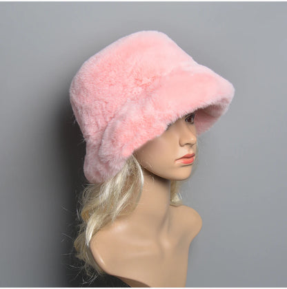 Chapeau en Fausse Fourrure de Lapin Doublé Coton pour Femme en Hiver