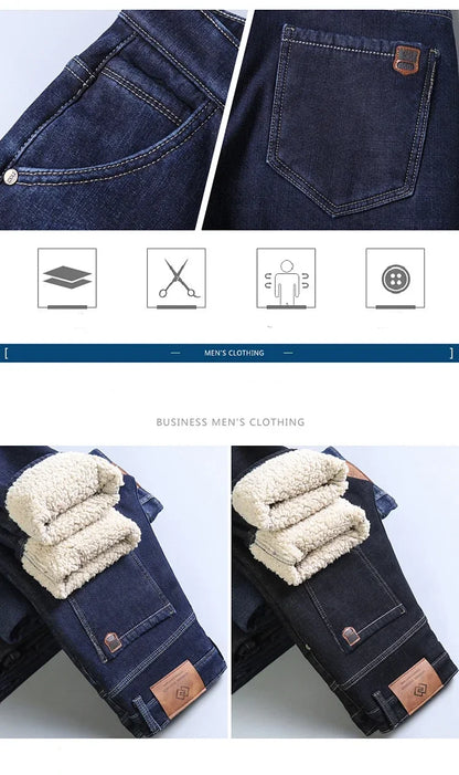 Jeans d'hiver en polaire épaisse pour hommes