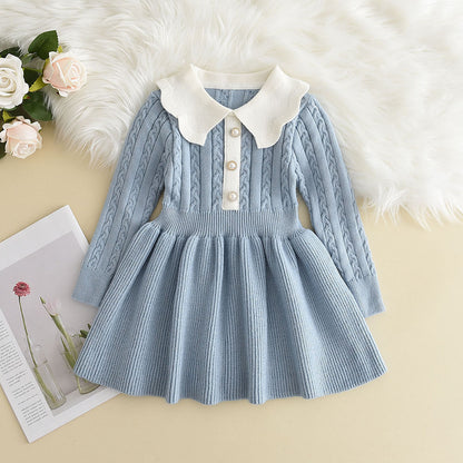 Robe tricotée d'hiver pour filles de 3 à 7 ans