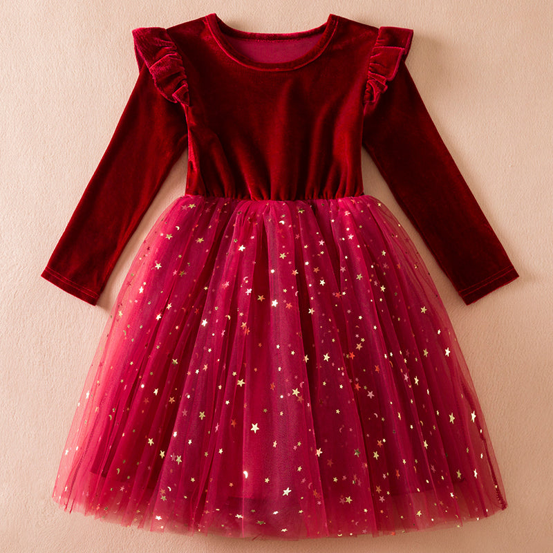 Robe de princesse de Noël en maille à paillettes pour fille de 3 à 8 ans