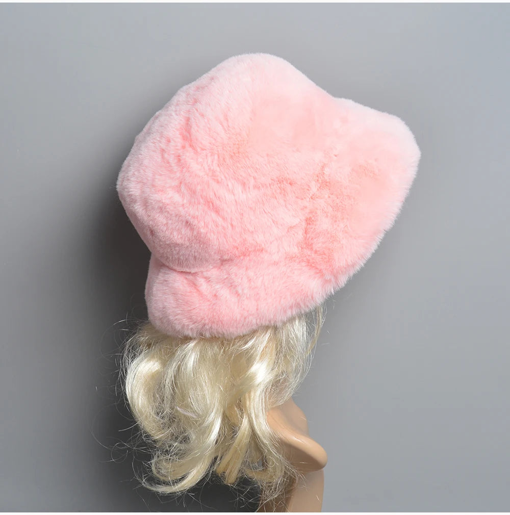 Chapeau en Fausse Fourrure de Lapin Doublé Coton pour Femme en Hiver