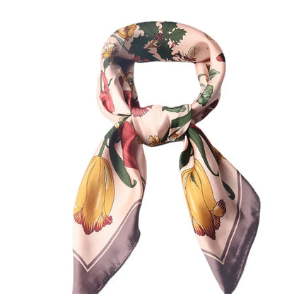 foulard en satin de soie fleuri pour femme