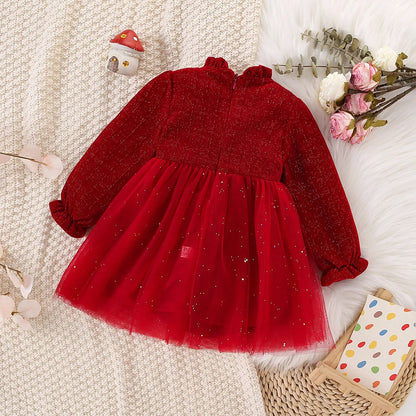 Robe de soirée princesse de Noël rouge pour fille de 9 mois à 3 ans