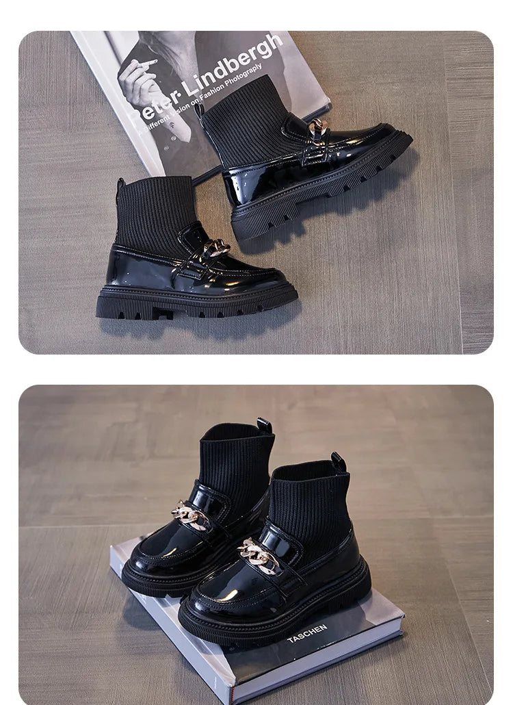 Bottes en cuir pour enfants et filles à semelles souples