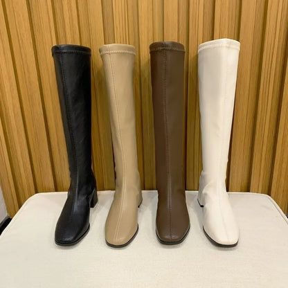 Bottes longues en cuir à talon bas pour femme