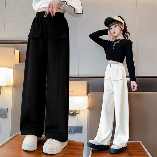 Pantalon large taille haute pour fille de 5 à 14 ans