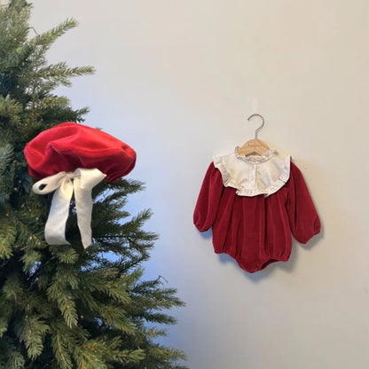 Combinaison de Noël en velours pour nouveau-né fille avec chapeau 0-18 mois