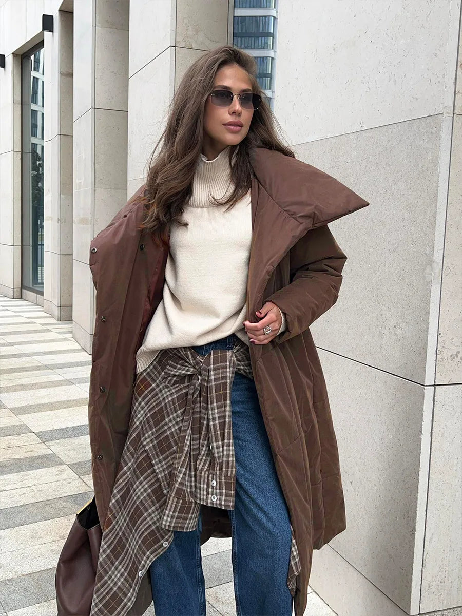 Talenza Winter Slim Long Jacket Women's New Loose Casual Warm Parka Pocket Long Sleeve Long Cotton Down Jacket Women's Jacket