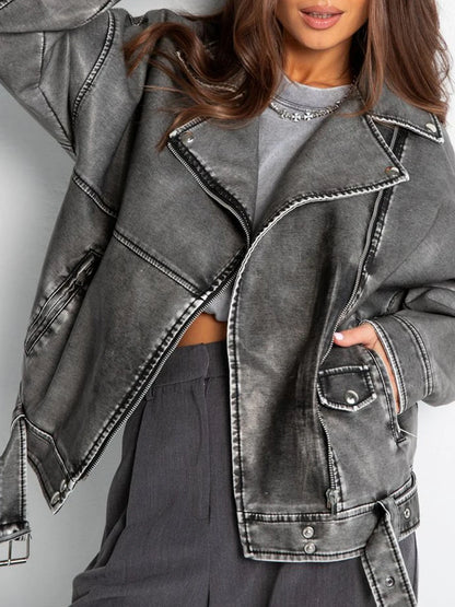 Women's Faux Leather Loose Jacket - Classic Street Fashion