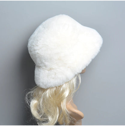 Chapeau en Fausse Fourrure de Lapin Doublé Coton pour Femme en Hiver