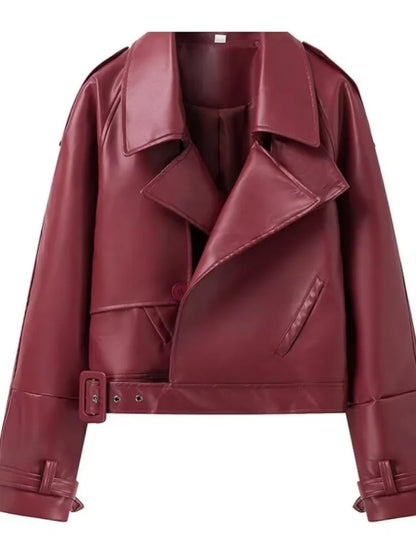 Veste courte en cuir pour femme