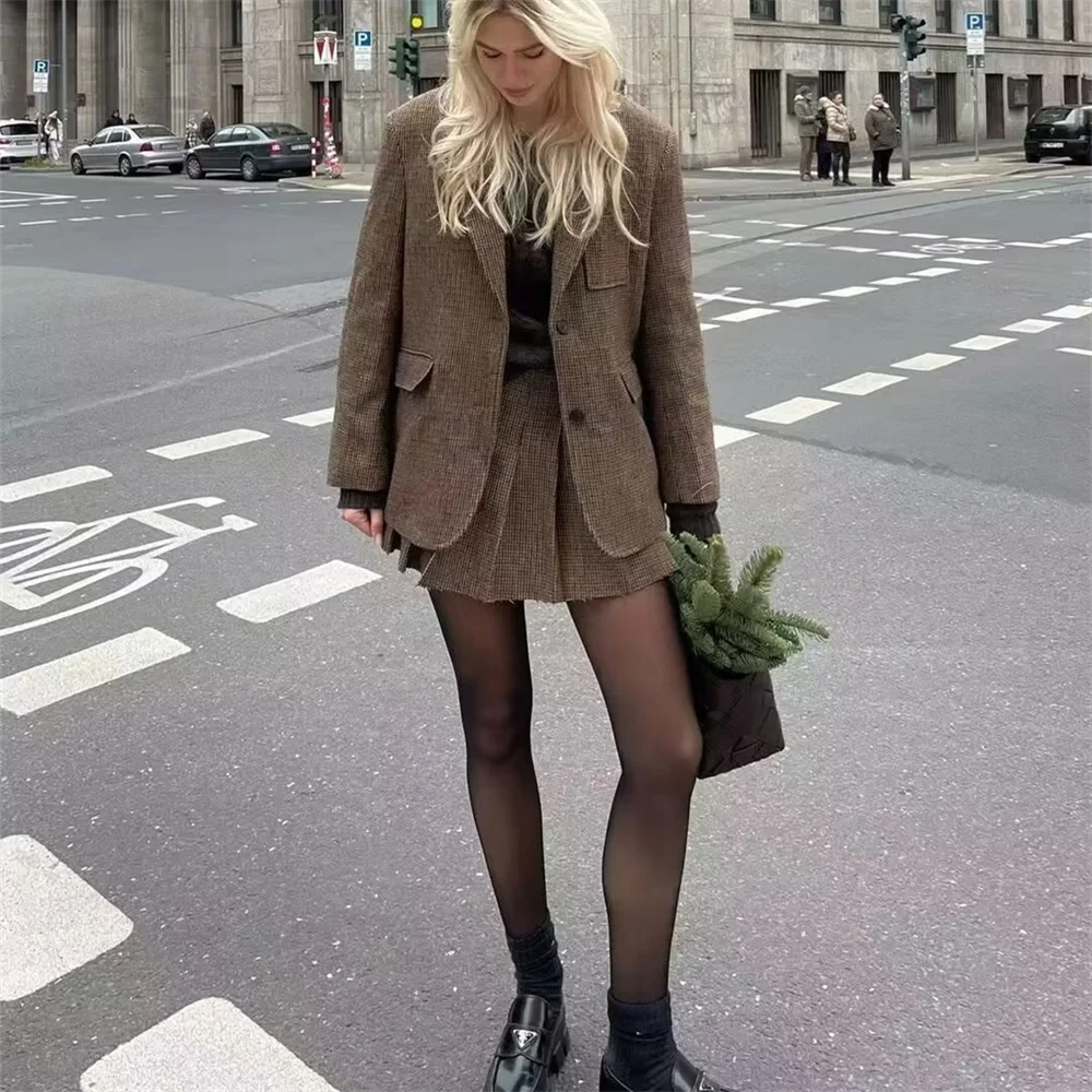 Ensemble veste et jupe plissée pour femme