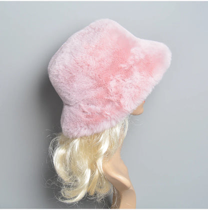 Chapeau en Fausse Fourrure de Lapin Doublé Coton pour Femme en Hiver