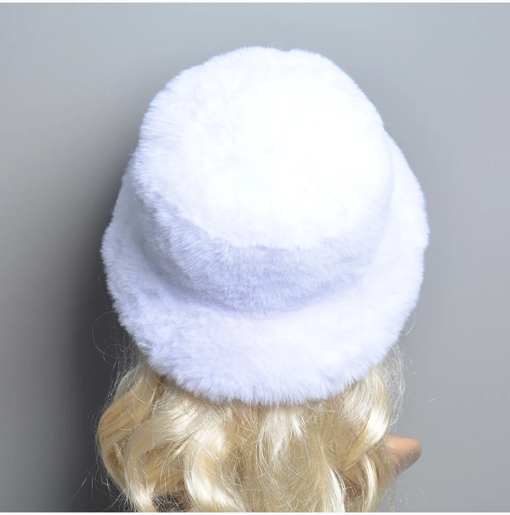 Chapeau en Fausse Fourrure de Lapin Doublé Coton pour Femme en Hiver