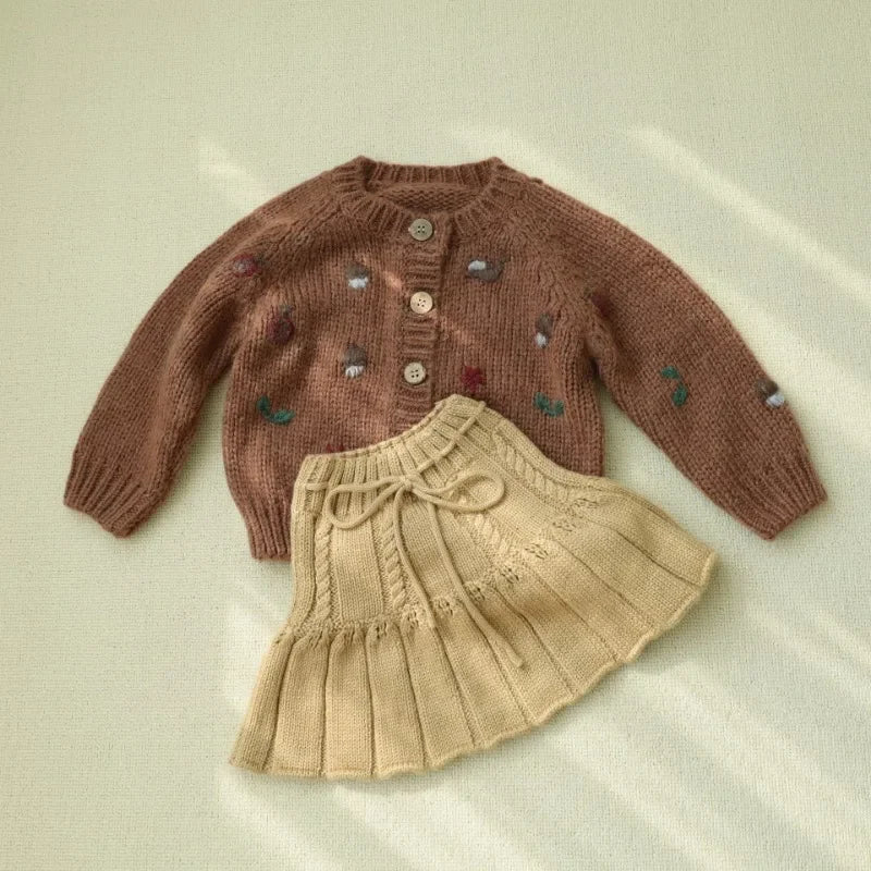 Pull cardigan en laine pour filles de 1 à 8 ans