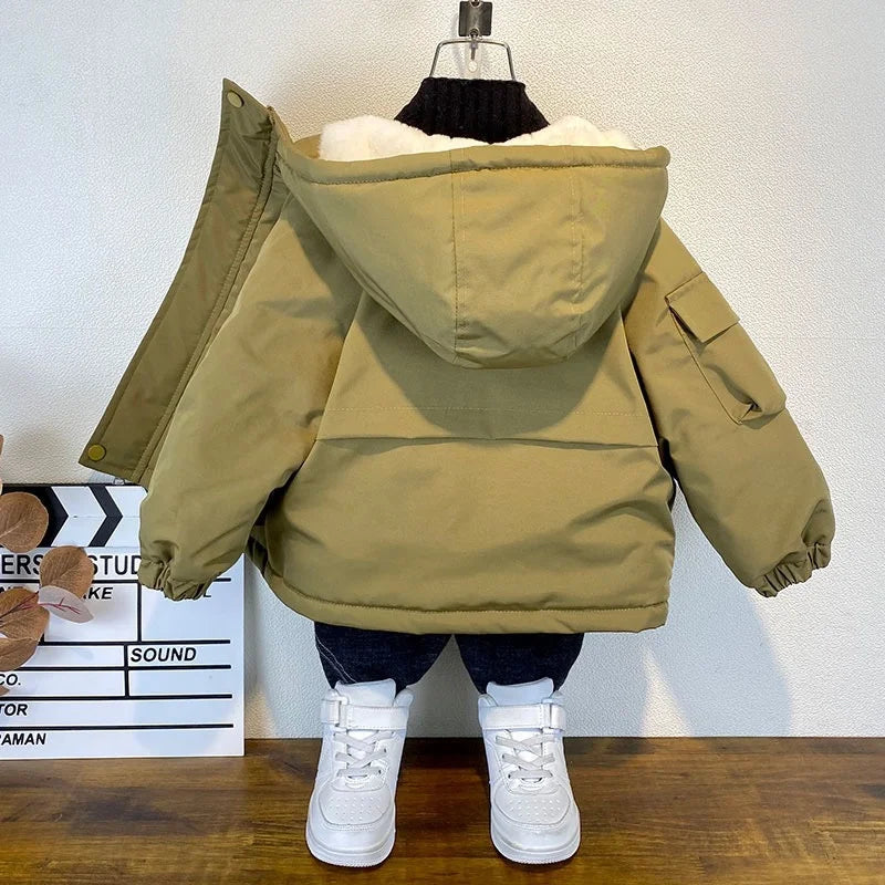 Manteau d'hiver à capuche en coton épais pour garçon