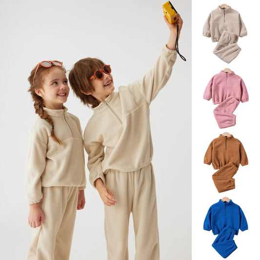 Ensemble de vêtements enfant en polaire pour garçons et filles de 1 à 5 ans