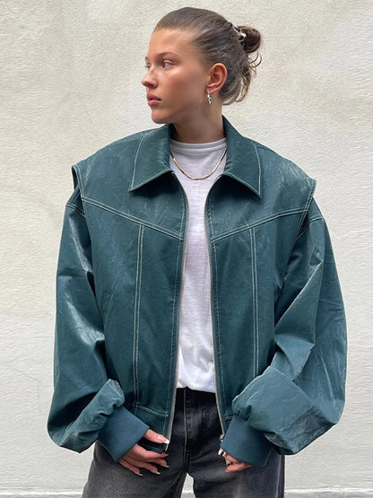 Veste ample en cuir PU pour femmes - Mode de rue