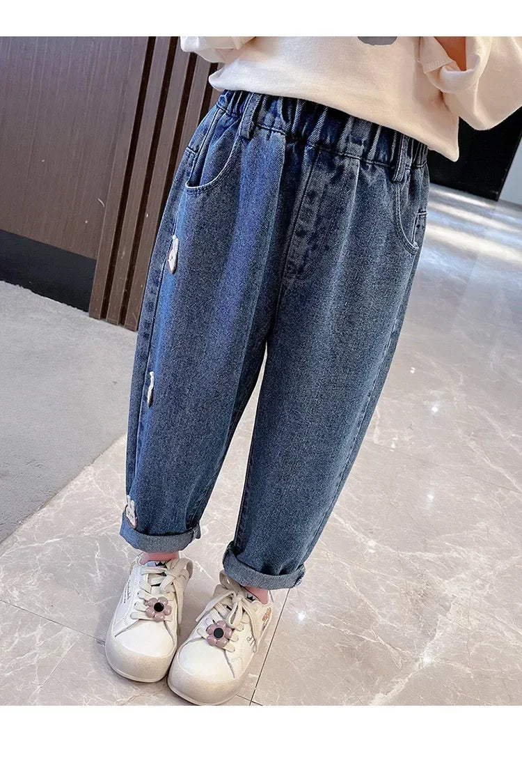 Jeans enfant à motifs lapins pour fille