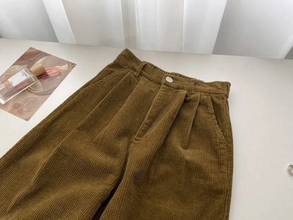 Women's Classic High Waist Corduroy Pants Spring and Autumn 