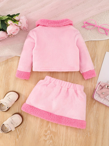 Ensemble 2 pièces fourrure Manteau + jupe pour fille de 1 à 3 ans