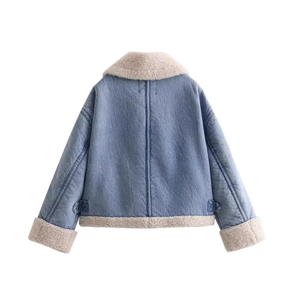 Women's Classic Blue Denim Thick Warm Jacket