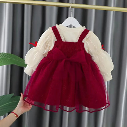 Robe deux pièces pour bébé fille avec de jolis nœuds